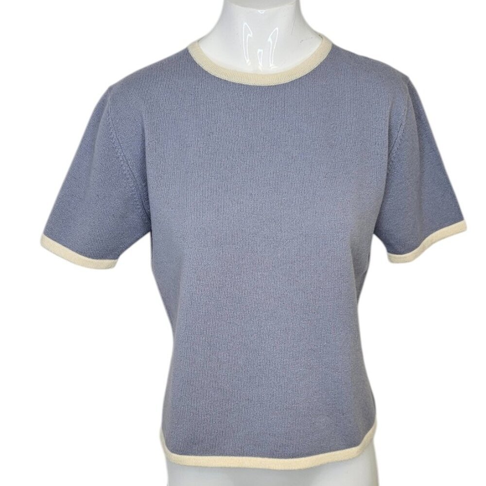 Periwinkle Short-Sleeve Knit Tee with Cream Trim